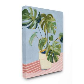 Stupell Industries Monstera Indoor Plant Leaves Green Pink Painting