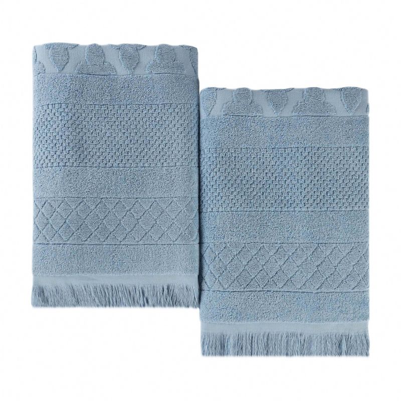 Cotton Geometric Jacquard Plush Soft Absorbent Bath Sheet Set of 2 by Blue Nile Mills, 1 of 9
