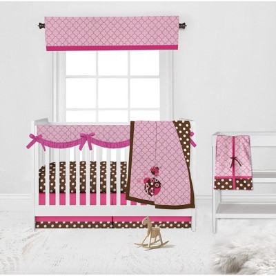 Bacati - Ladybugs Pink Chocolate 6 pc Crib Bedding Set with Long Rail Guard Cover