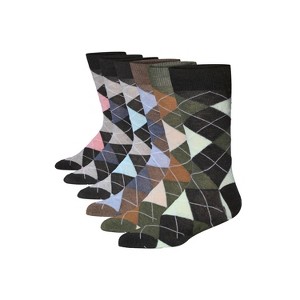 JAMES FIALLO Mens 6 Pair Diamonds Argyle Colorful Patterned Crew Dress Socks - 1 of 4