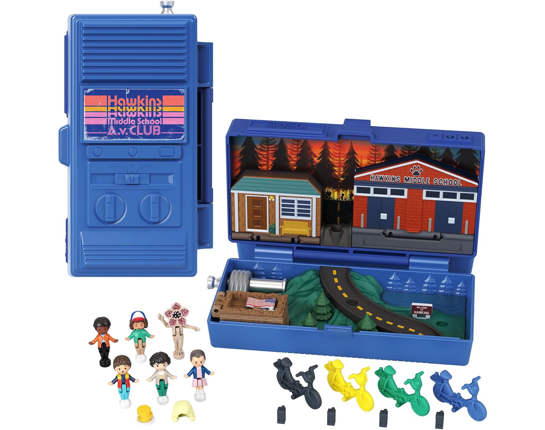 Polly Pocket Collector Playset, Stranger Things Compact with 6 Special Edition Character Dolls and 10 Accessories​​, HWP22