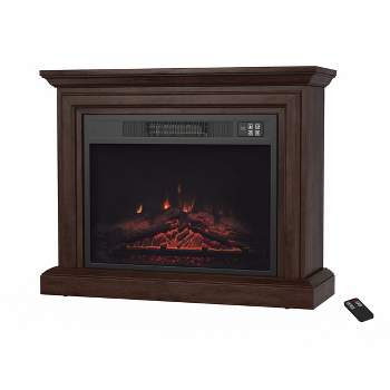Mobile Electric Fireplace with Mantel - Portable Heater on Wheels with Remote Control, Light-Adjustable LED Flames, and Faux Logs by Northwest (Brown)
