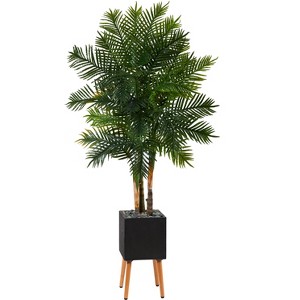 Nearly Natural 70-in Areca Palm Artificial Tree in Black Planter with Stand - 1 of 4