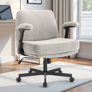 Dsvimoy Task and Office Chair Wide Seat Criss Cross Chair with Flip Arms for Apartment and Office, Khaki, 27"*22.9"*13" - 1 of 4