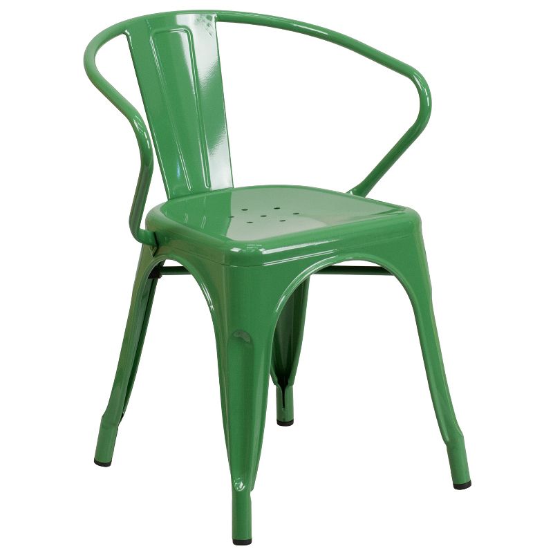 Emma and Oliver Commercial Grade Colorful Metal Indoor-Outdoor Chair with Arms, 1 of 11