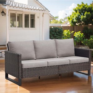 Buenhomino Outdoor Patio Furniture - Wicker Sofa with Removable Cushion, 3 Seater Rattan Couch with Deep Seat for Balcony Deck Backyard - 1 of 4