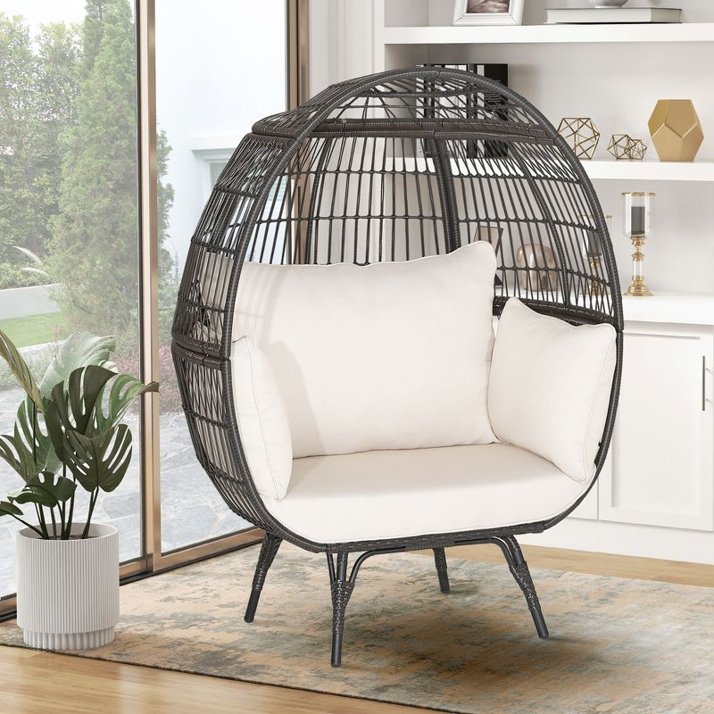 Costway Patio Oversized Rattan Wicker Egg Chair Lounge Basket 4 Cushion Indoor & Outdoor, 4 of 11
