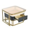 MAYEERTY Nesting Coffee Table Set of 2, with Drawer, Square Stacking Coffee Tables with Tempered Glass, with Marble Grain Tabletop - 4 of 4