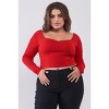 Slickblue Plus Size Structured Crop Top, Sweetheart Neckline & Mesh Sleeves, Modern Style, Crimson Red, 1XL - 2 of 4
