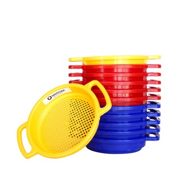 Spielstabil 12 Pack Large Sand Sieve Beach Toy (5 Red, 5 Blue, 2 Yellow Sifters) - Made in Germany