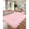 5'x7' Washable Scalloped Living Room Rugs, Plaid Floral Soft Non Slip Bedroom Carpet, Large Low Pile Dining Room Rugs, Pink - 4 of 4