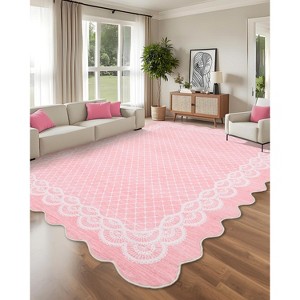 Washable Scalloped Runner Rugs for Hallway 5x7 Non-Slip Modern Area Rugs Non-Shedding Foldable Carpet Indoor Mat for Bedroom Kitchen Laundry Entryway - 1 of 4