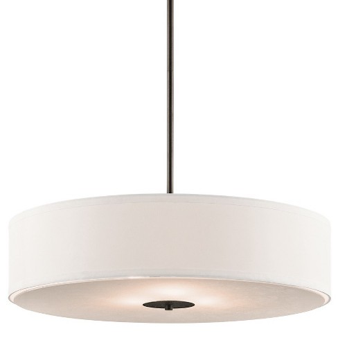 Kichler 42122 3 Light 24 Wide Convertible Pendant Semi Flush Ceiling Fixture With Drum Fabric Shade Olde Bronze