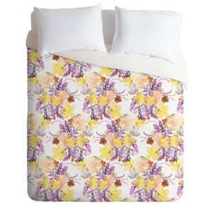 Full/Queen Ninola Design Floral Sweet Bloom Duvet Set Yellow - Deny Designs