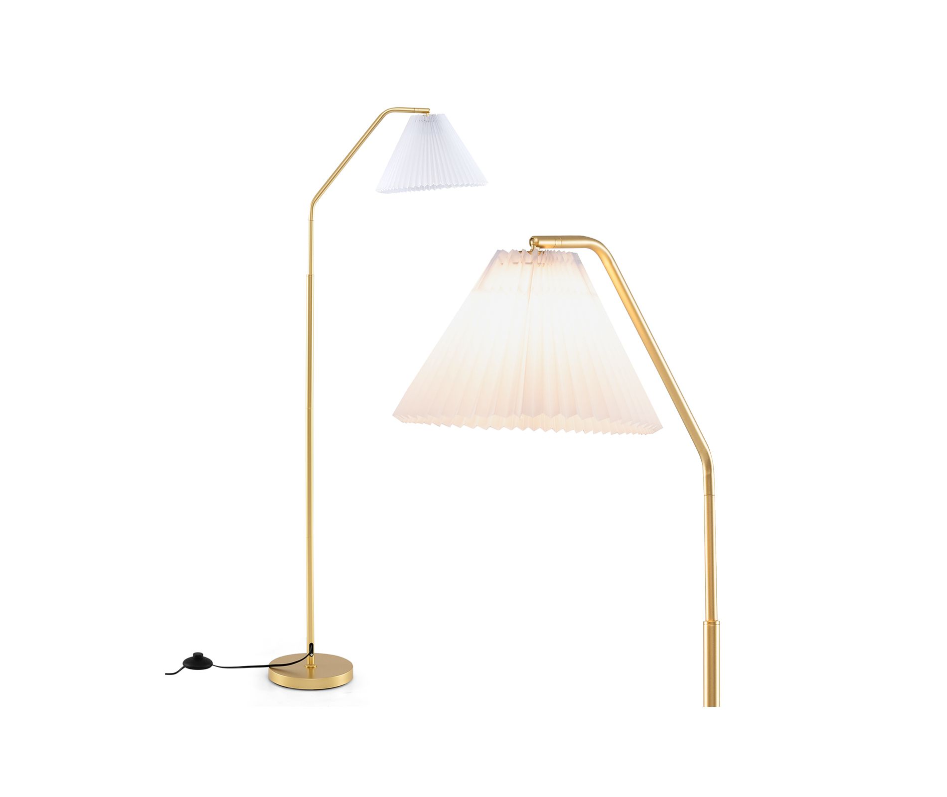 Floor Lamp, Modern 66 Inch Standing Lamp with 350 Degree Adjustable Head and Pleated Lampshade