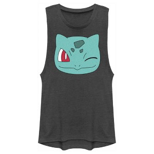 Juniors Womens Pokemon Bulbasaur Wink Face Festival Muscle Tee - 1 of 4