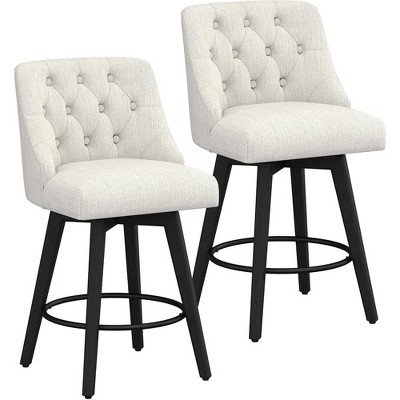 JUJABU 26 Inch Swivel Bar Stools Set of 2 with Footrest and Linen Fabric Upholstered