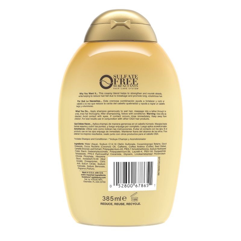 OGX Anti-Hair Fall + Coconut Caffeine Strengthening Shampoo with Coconut Oil - 13 fl oz, 3 of 7