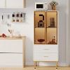 Modern Fluted Storage Cabinet with Glass Door and 2 Drawers, Adjustable Shelves, Gold Accents, MDF Build for Kitchen, Living Room, Office - 2 of 4