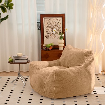 CAVINAS Faux Fur Fabric Bean Bag Chair with Back Support,Fluffy Lazy Sofa Chair with High Density Shredded Foam,Lounge Chair for Living Room