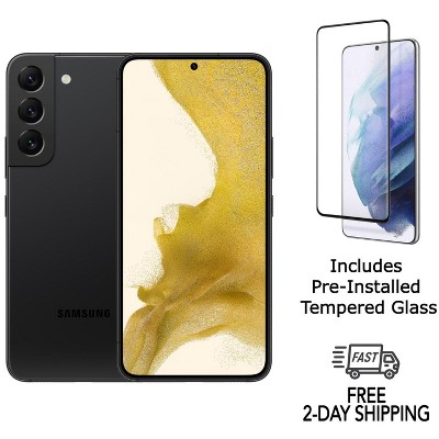 Refurbished Samsung Galaxy S22 5G S901U (Fully Unlocked) 128GB Phantom Black (Grade C)w/ Pre-Installed Tempered Glass