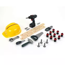 Theo Klein Bosch DIY Construction Premium Toy 37 Piece Toolset with Hardhat, Saw, Wrench, Pliers and Other Accessories for Kids Ages 3 and Up
