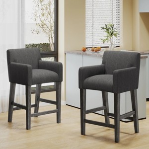 26" Upholstered Counter Stools Set of 2 with Armrests & Solid Wood Frame for Kitchen Island Dining Room-Baofuwish - 1 of 4