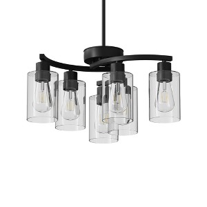 DAKAFUL Modern Chandelier with Iron&Clear Glass Cylinder Shades, 6-Light,Adjustable Height, Stylish Pendant Light for Bedroom, Kitchen, Living Room - 1 of 4