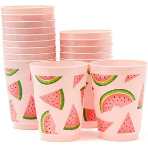Blue Panda 16 Packs Plastic 16 oz Party Cups Watermelon Reusable Tumblers for Girls Kids Birthday, Pink - 1 of 4