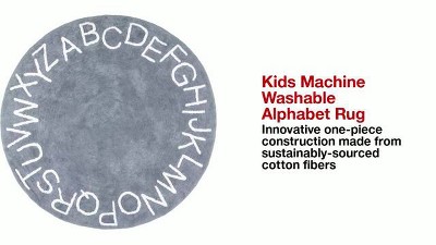 Blue Cotton Washable Round Alphabet Kids Rug