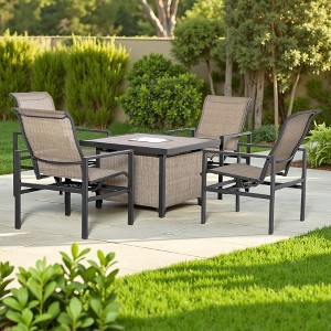 Epoch Vents 5-Piece Outdoor Patio Conversation Dining Set with Built-in Ice Bucket Insert Table and 4 Rocking Chairs - 1 of 4