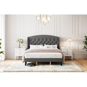 coucheta Soft Velvet Upholstered Platform Bed Frame with Wingback Headboard and Button Tufted Design, Wood Slat Support, No Box Spring Needed - 1 of 4