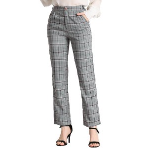 INSPIRE CHIC Women's Plaid Elastic Waist Casual Work Office Long Pants - 1 of 4