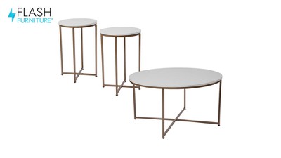 Sophia White Marble and Brushed Gold 3-Piece Coffee Table Set