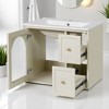 24" Wall-Mounted Bathroom Vanity with Ceramic Sink, 2 Drawers & Glass Door Cabinet, Modern Floating Design for Small Spaces - 3 of 4