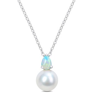 EVERLY JEWELRY  |   Sterling Silver 0.45 CT TGW Ethiopian Opal & 8.5 - 9 MM Cultured Freshwater  Pearl Fashion Pendant With Chain - 1 of 3