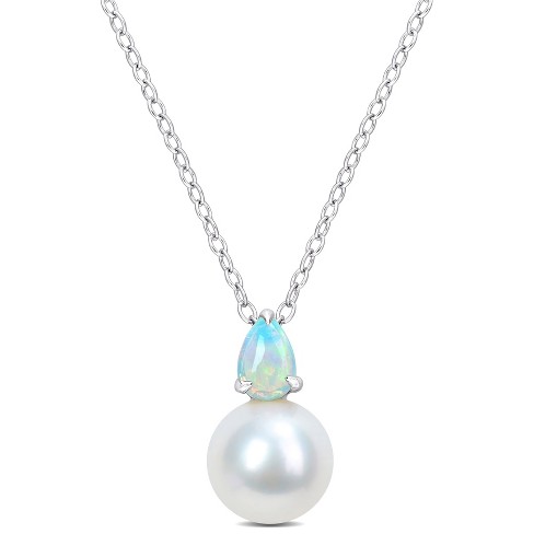 EVERLY JEWELRY  |   Sterling Silver 0.45 CT TGW Ethiopian Opal & 8.5 - 9 MM Cultured Freshwater  Pearl Fashion Pendant With Chain - image 1 of 4