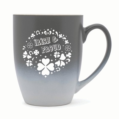 Elanze Designs Irish & Proud Two Toned Ombre Matte 10 ounce New Bone China Coffee Tea Cup Mug, Gray and White