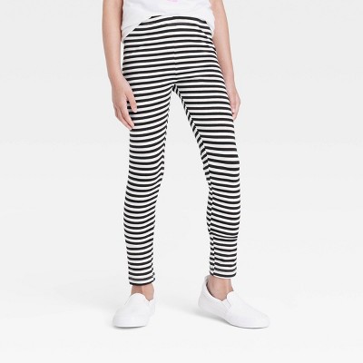 Women Ankle Length Skinny Leggings Black White Horizontal Striped