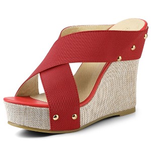Allegra K Women's Open Toe Crisscross Straps Platform Slide Wedge Sandals - 1 of 4