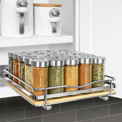 Lynk Professional Slide Out Vertical 10.25" Single Metal/Wood Spice Rack Silver: Kitchen Cupboard Organizer, Pull Out Storage — фото 3