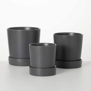 Sullivans 8", 7.25" & 6" Gray Planter With Saucer Set of 3, Ceramic - 1 of 3
