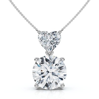 Pompeii3 Certified 14Ct Two Stone Diamond Drop Pendant 14k Gold FG/VS Lab Created