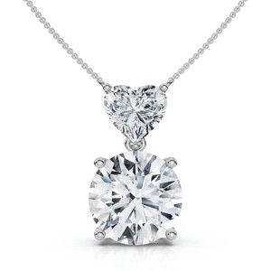 Pompeii3 Certified 14Ct Two Stone Diamond Drop Pendant 14k Gold FG/VS Lab Created - 1 of 4
