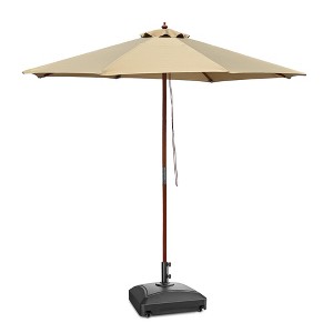 Yescom 9ft Solid Wood Outdoor Patio Umbrella with Base Included Parasol Wheels Stand for Bistro Market Garden Deck Yard Poolside - 1 of 4