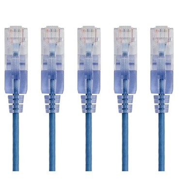 Monoprice Cat6A Ethernet Patch Cable - 3 Feet - Blue | Network Internet Cord - RJ45, 550Mhz, UTP, Pure Bare Copper Wire, 10G, 30AWG, 5-Pack - SlimRun