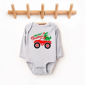 The Juniper Shop Christmas Dino Truck Baby Long Sleeve Bodysuit - 1 of 3