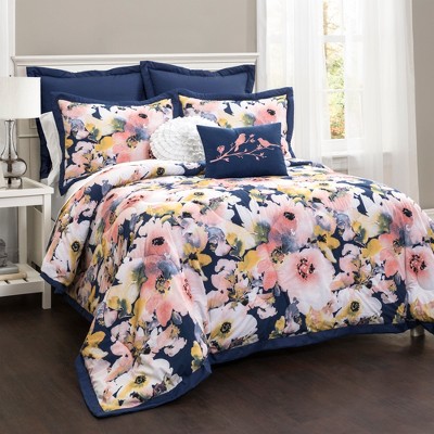 King Rainbow Collection Luxury 7-Piece Floral Comforter Set Queen Cal King 