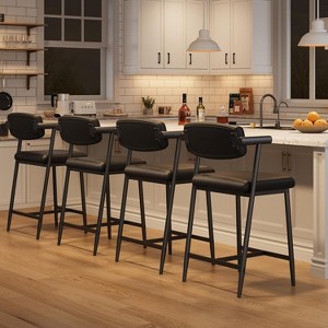 Acekool Counter Height Bar Stools Set of 2 with Arms, Upholstered Wide Seat & Back, Metal Frame with Footrest for Kitchen Island, Rustic Brown - 1 of 4