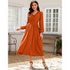 Womens Pleated Party Dress Long Sleeve V Neck Ruffle Elastic Empire Waist Wedding Guest Cocktail Dress - 2 of 4